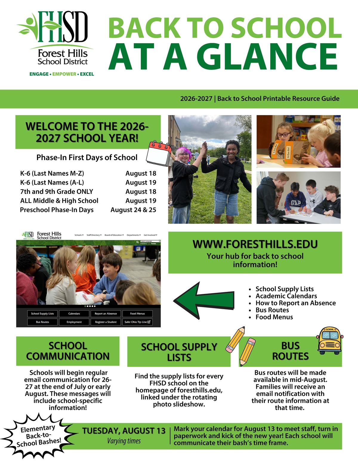 Back to School At a Glance document page one
